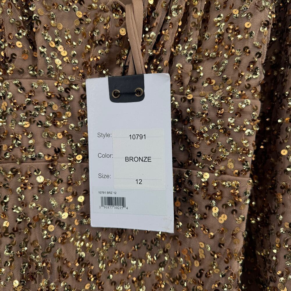 Mac Duggal 10791 Bronze Sequin Long Sleeve Gown Size 12 NWT Formal Prom Bishop - Picture 7 of 12